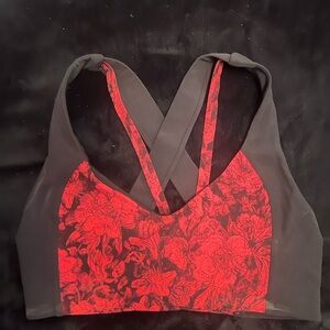 lululemon athletica Red Floral Sports Bra with Black Mesh Panels Size 8
